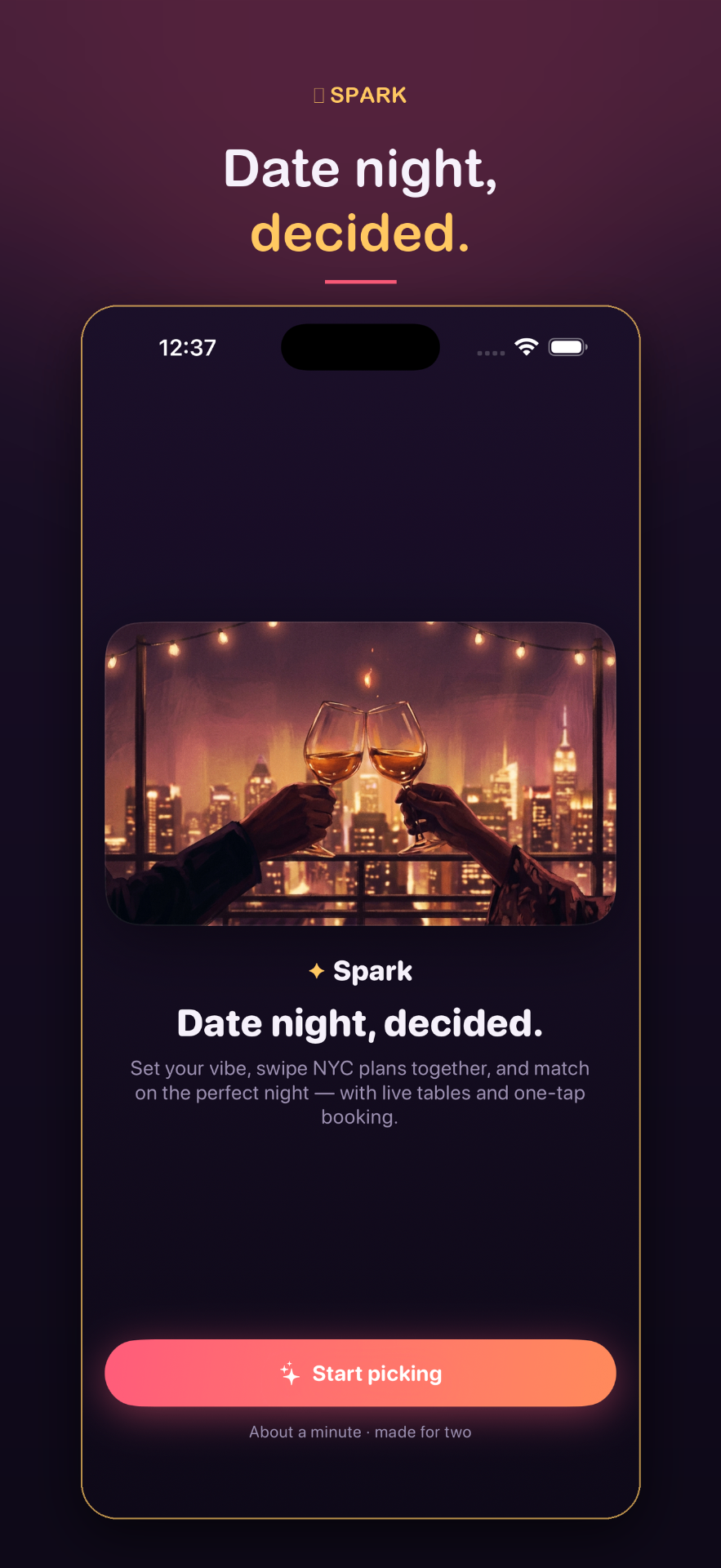 Date night, decided — Spark welcome screen